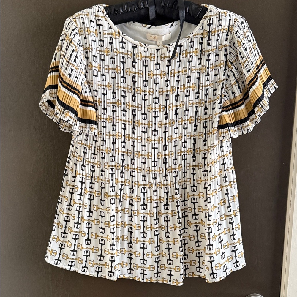 Maje Ivory and Mustard Graphic Blouse